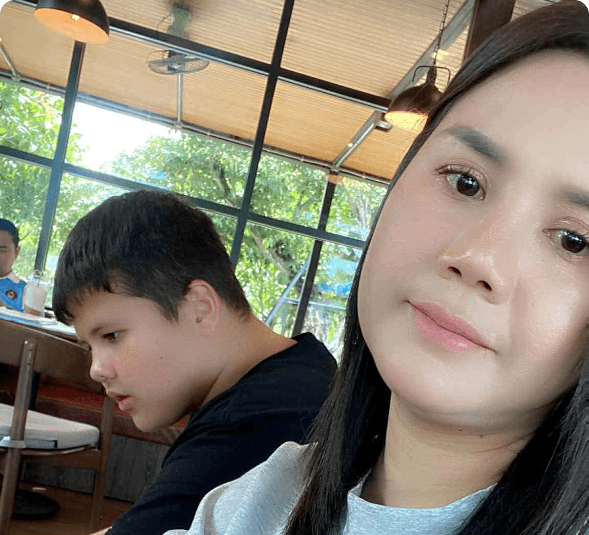 Family dining at a restaurant table