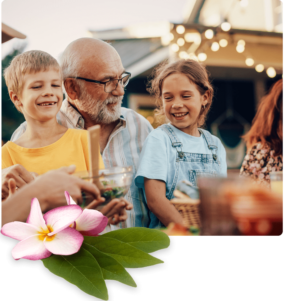 Grandfather with happy grandchildren outdoors