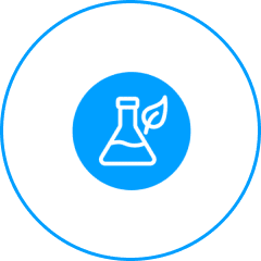 Green chemistry flask icon in blue circle