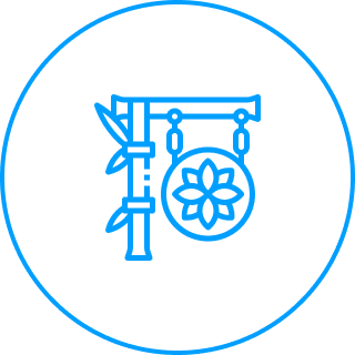 Neon blue gong with floral design