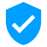 Blue shield with a checkmark icon